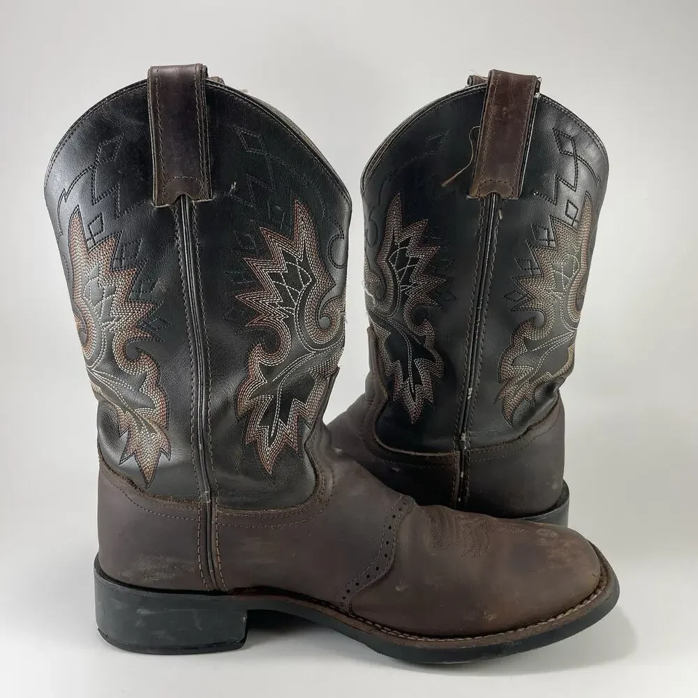 Double H DH3258 Boots Mens Size 8.5 D Brown Black Leather Square Toe Cowboy